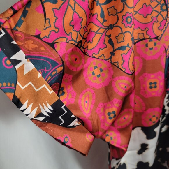 Two 2 Fly Blouse Eclectic 90s XL Grandmillenial Retro Y2K BOHO top snap closure - Picture 8 of 12